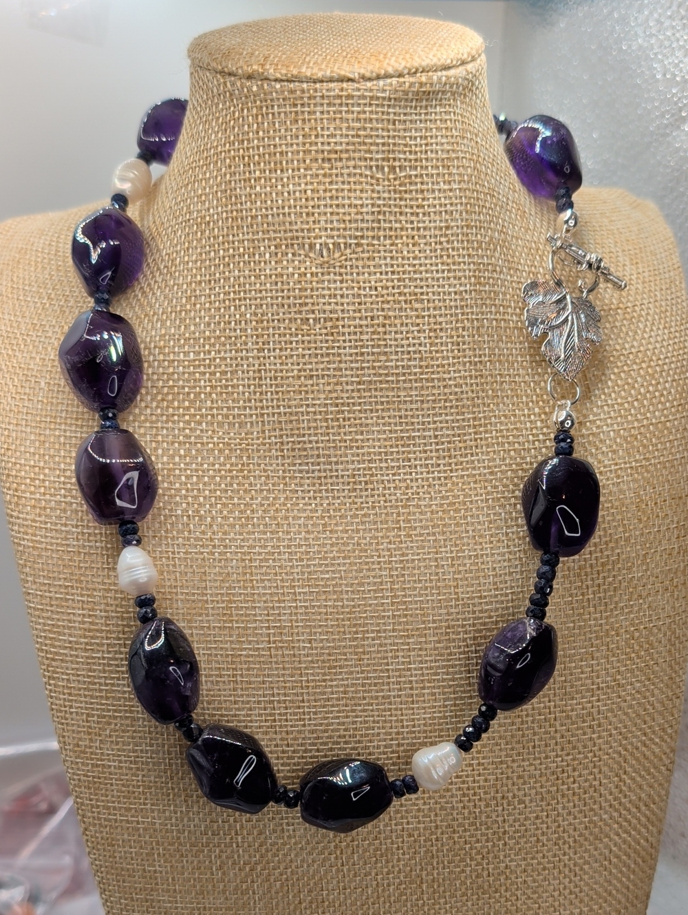 Handcrafted Purple Amethyst & Pearl Statement Necklace - Unbranded